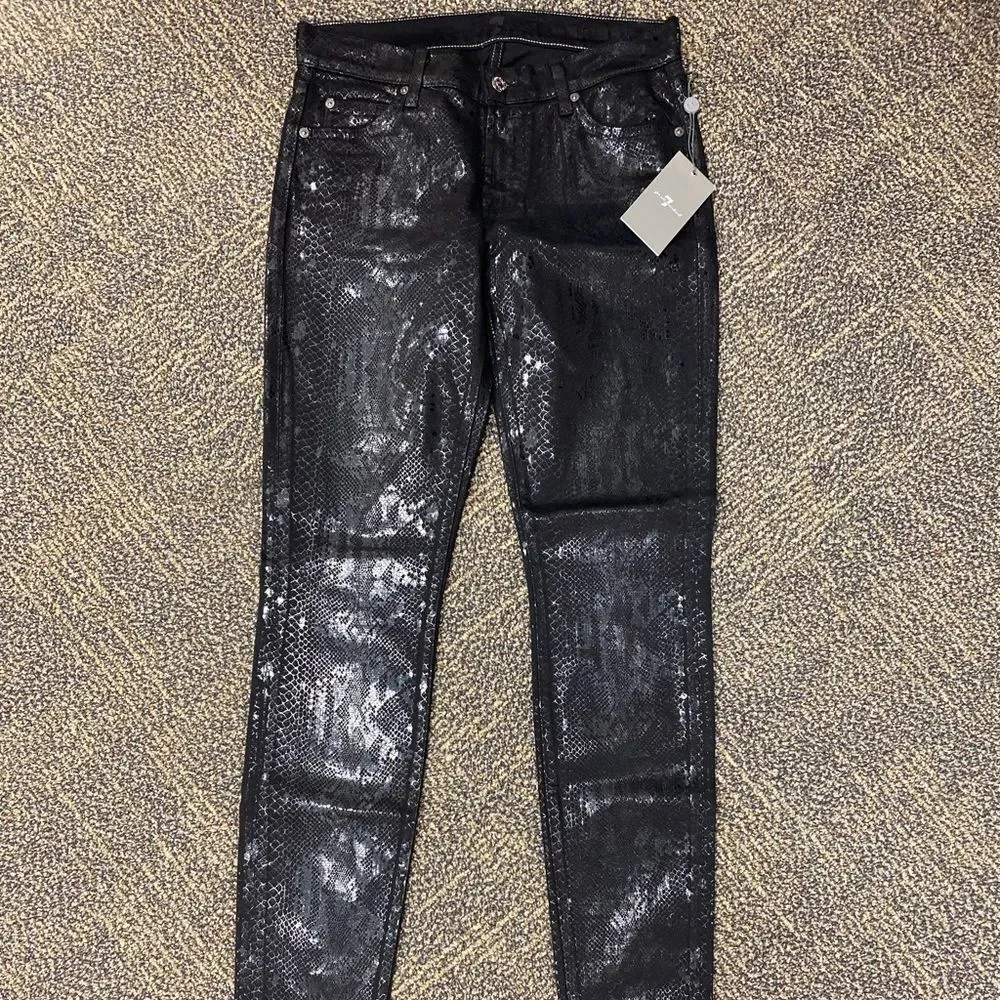 7 For All Mankind Gwenevere Ankle soft black Snake print skinny‎ jeans